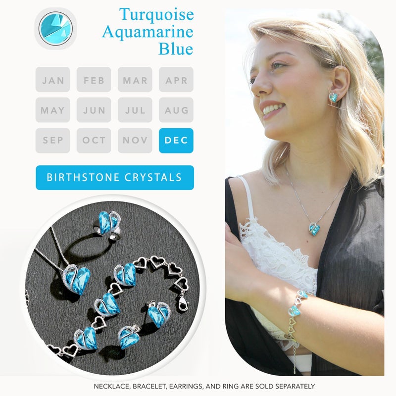 Leafael Heart Earrings for Women with Aquamarine Blue Birthstone Crystal for December, Sterling Silver Plated Heart Topaz Turquoise Color Valentine's Day Gifts for Mom, Wife, and Her - Image 4